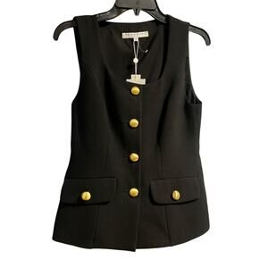 Trina Turk Juliette 2 Button-Front Tank Top Fitted Vest | Sz 2, Black Gold